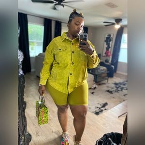 Plus Size Wide Waistband Biker Shorts Olive Mustard